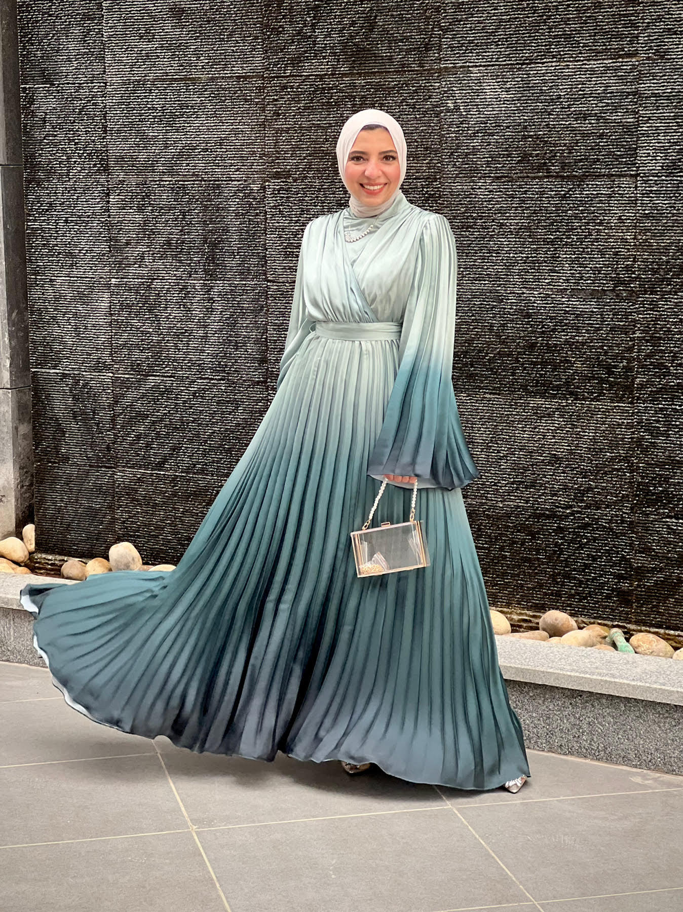 Gradient Pleated Satin Dress-mint (available Only At Stores)) – Hijab 