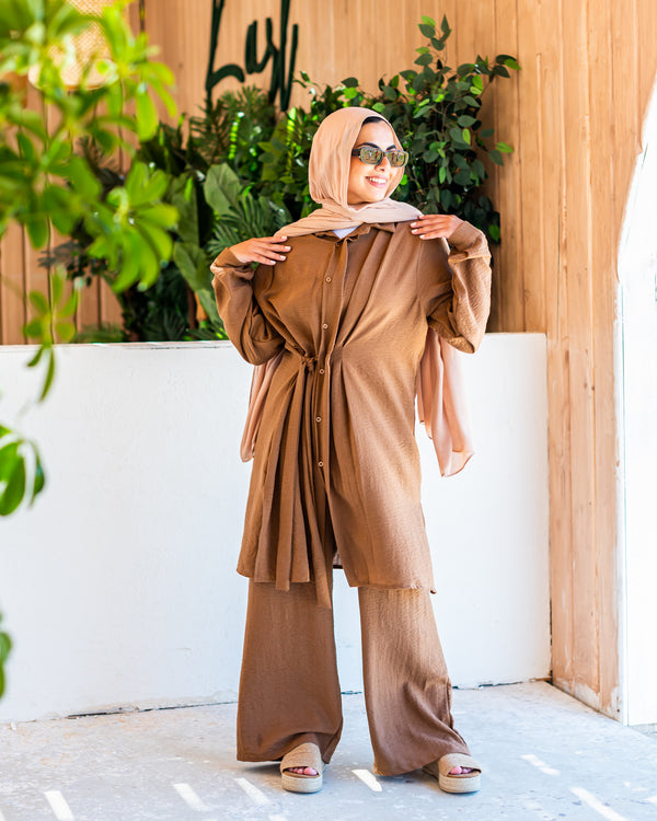 Asymmetric Linen Blouse-Brown