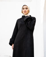 Boat Neck Suede Dress - Black