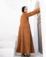 Boat Neck Suede Dress - Brown