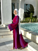 Borderd Side Slit Dress-Magenta