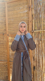 Corduroy With Denim Dress - Brown