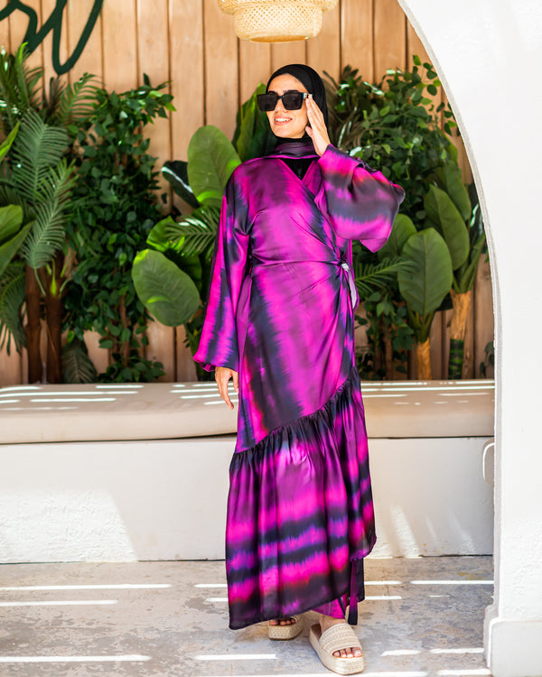 Tie-Dye Dress With Scarf-Fuchsia