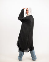 Half & Half Linen Cardigan-Black