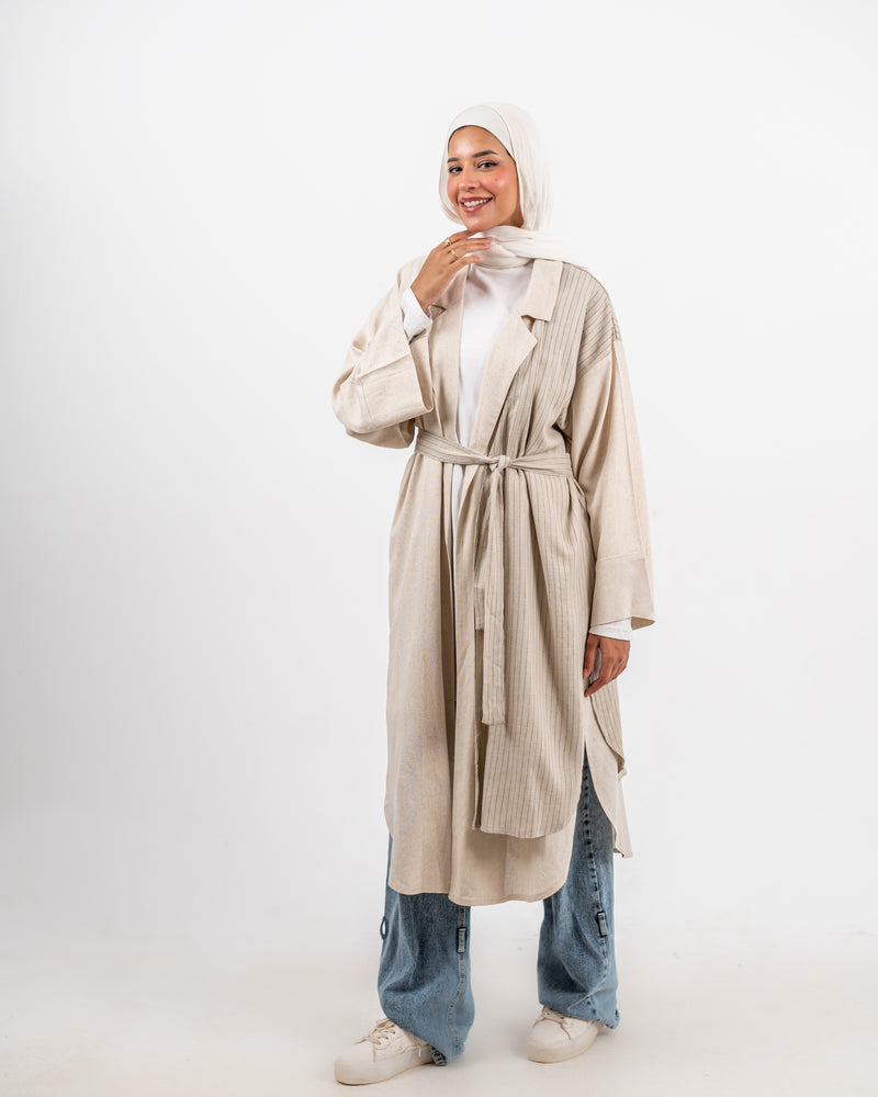 Half & Half Linen Cardigan-Beige