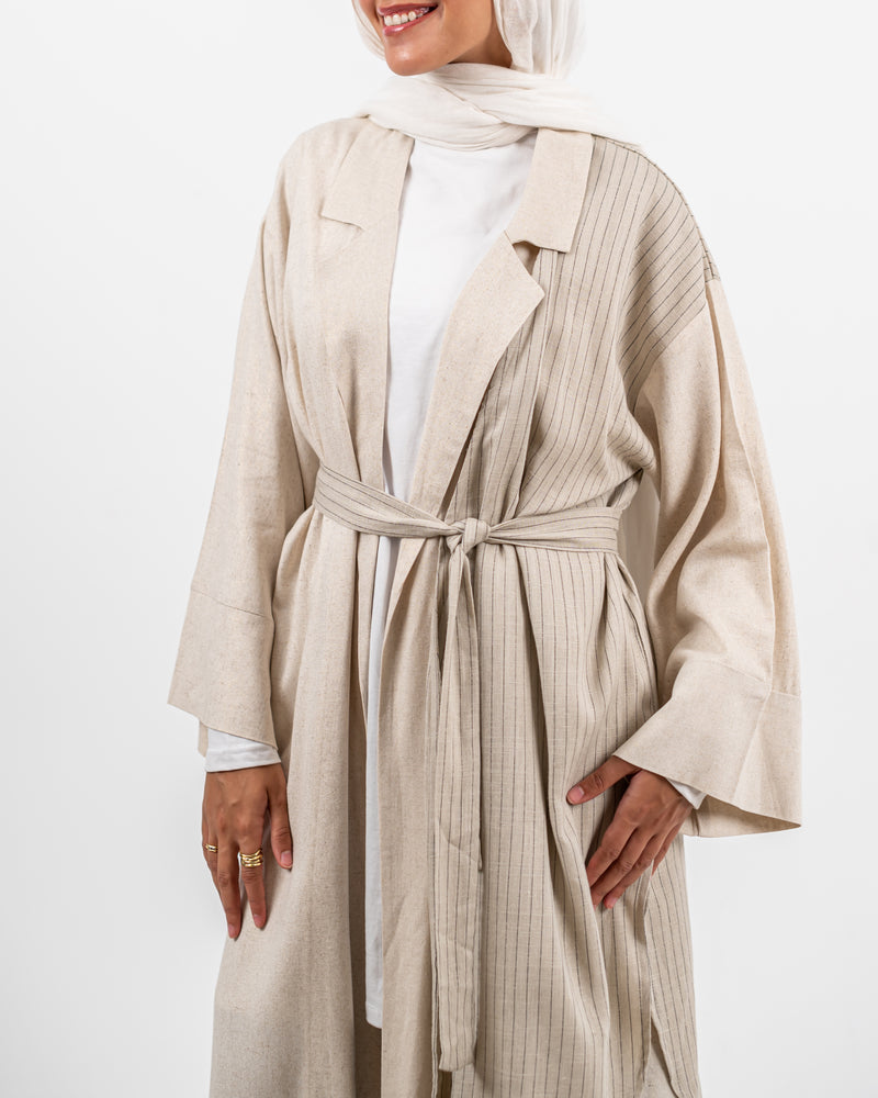 Half & Half Linen Cardigan-Beige