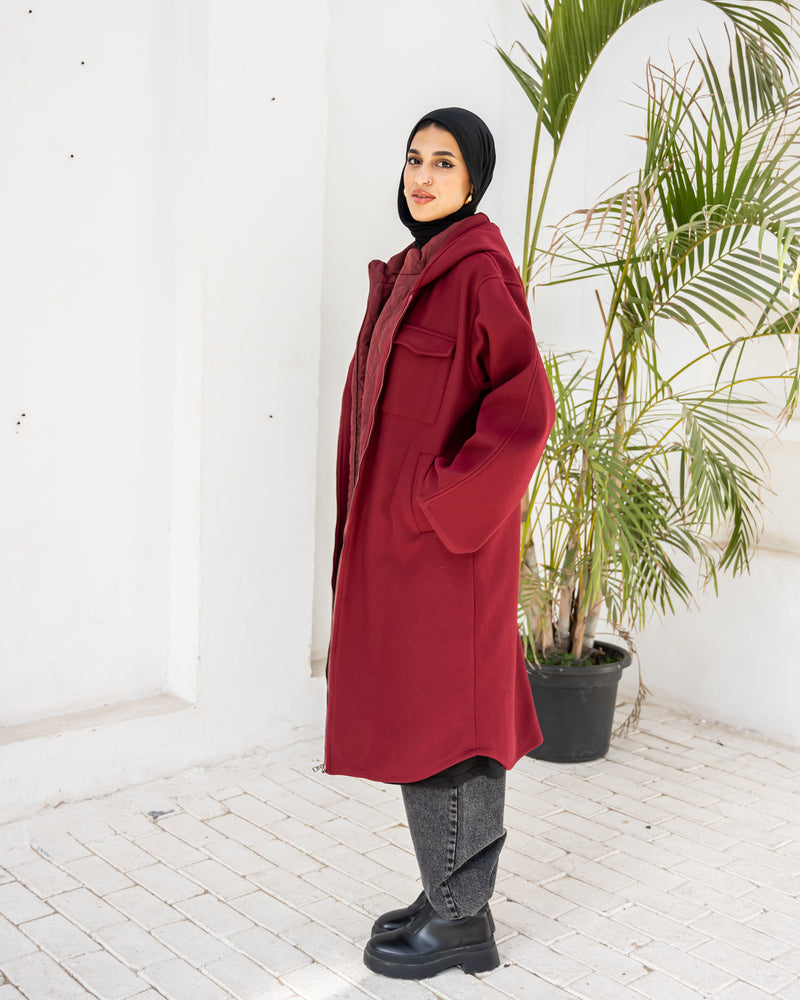 Double Layer Felt Jacket - Maroon