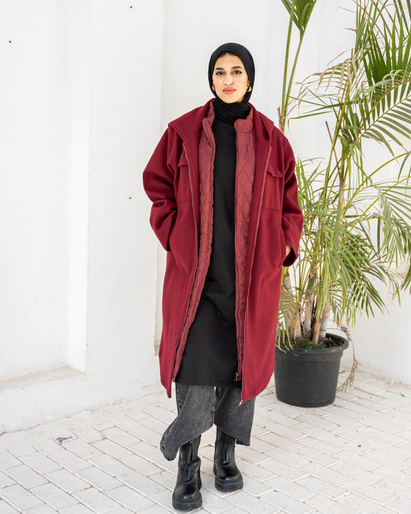 Double Layer Felt Jacket - Maroon