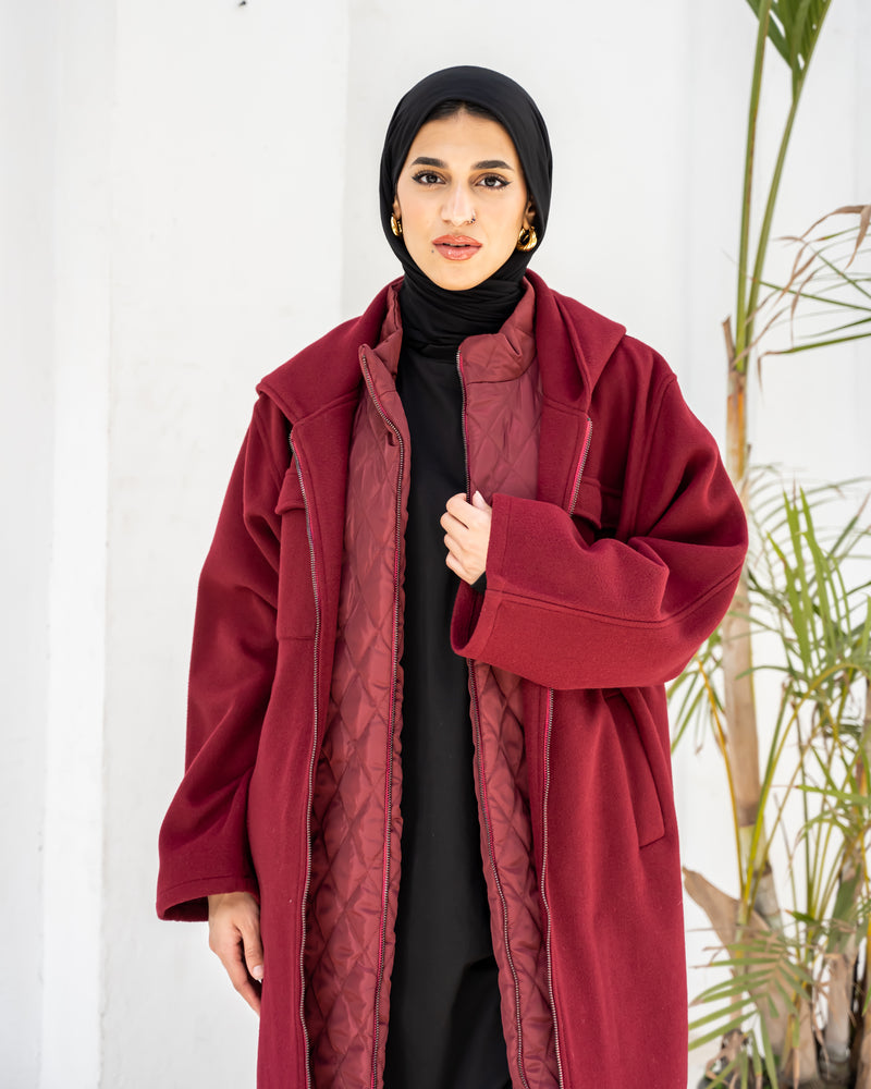 Double Layer Felt Jacket - Maroon