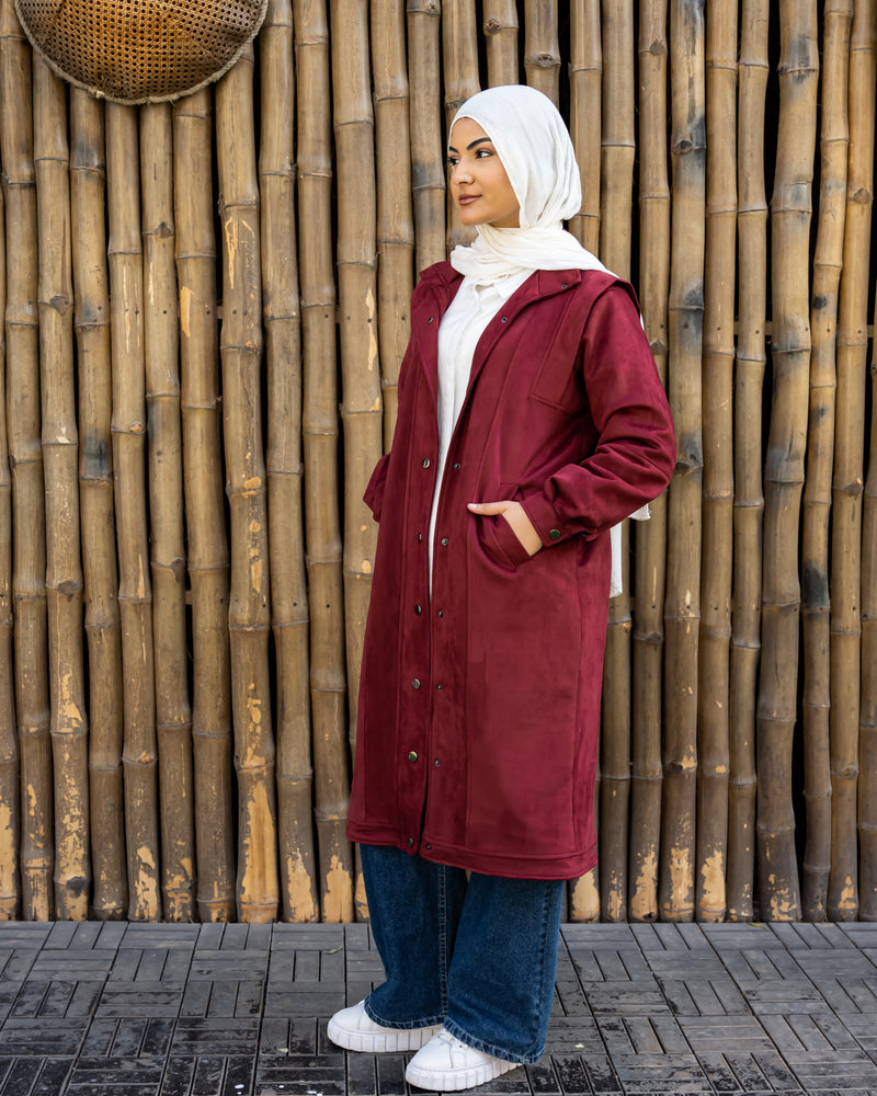 Edged Suede Jacket - Maroon