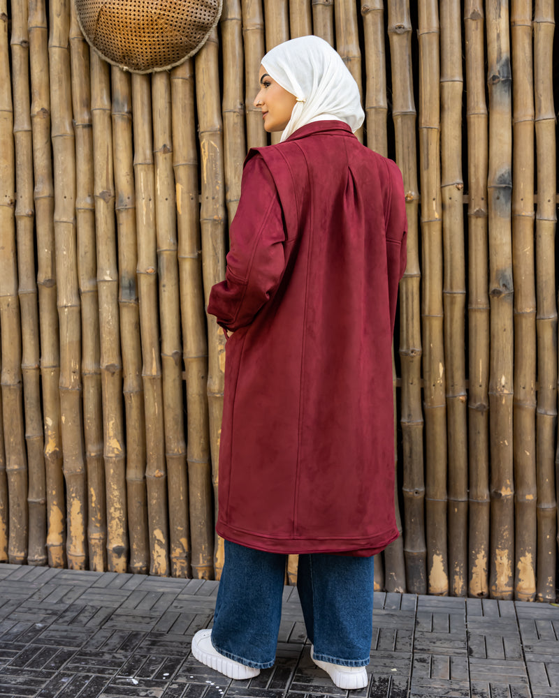 Edged Suede Jacket - Maroon