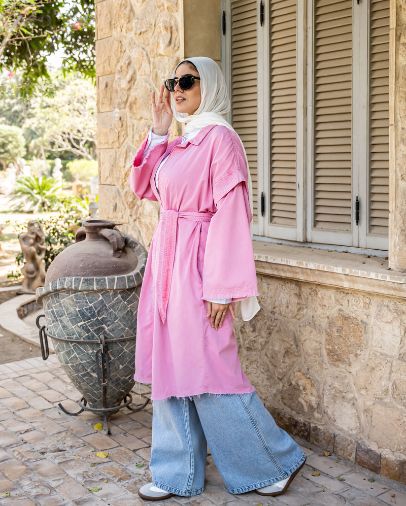 Fringed Gabardine Cardigan - Pink