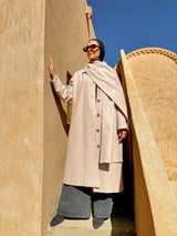 Felt Coat With Scarf - Beige