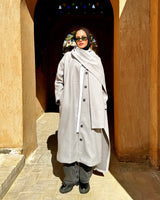 Felt Coat With Scarf - Grey