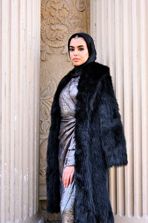 Faux Fur Coat-Black