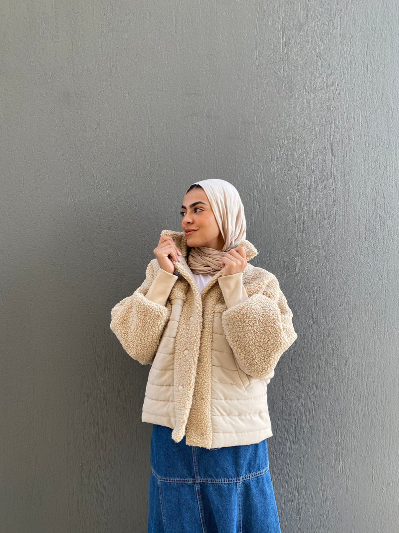 Quilted Fur Jacket - Beige