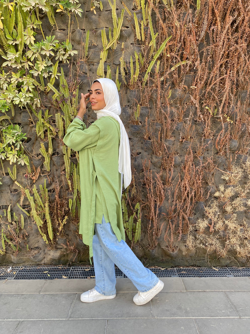 Zipper Linen Blouse - Mint