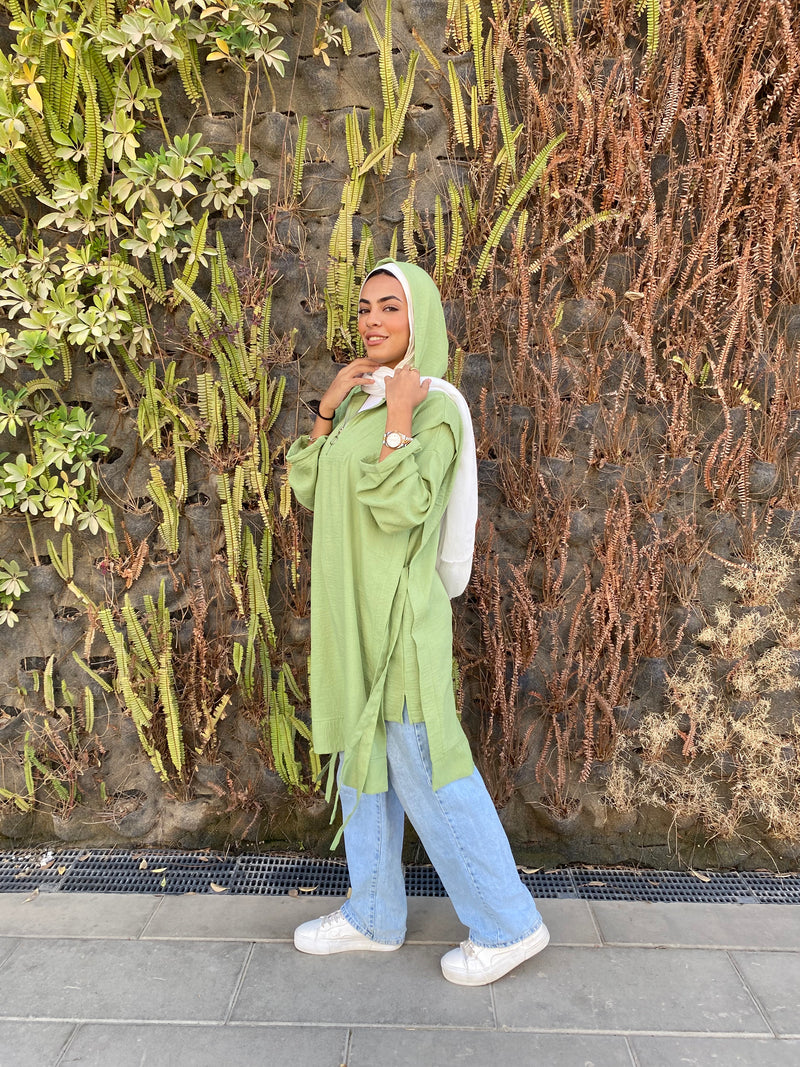 Zipper Linen Blouse - Mint