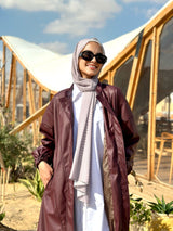 Lined Leather Coat-Maroon