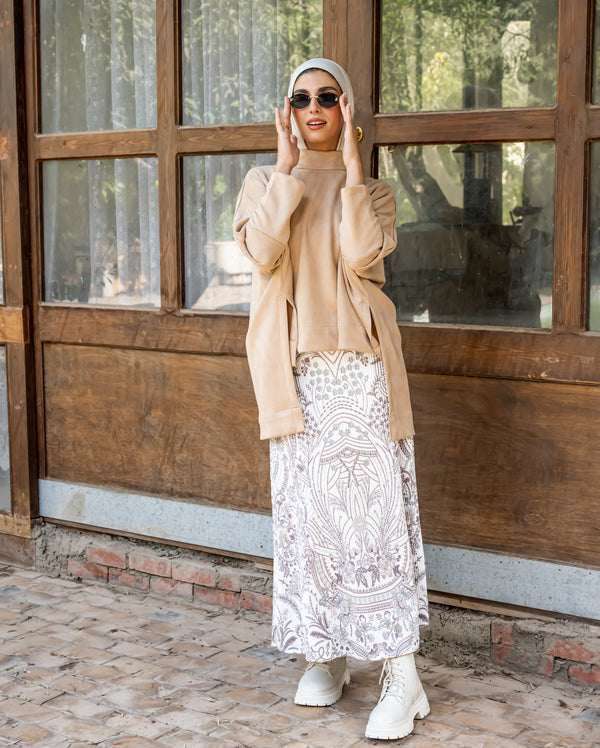 Oversized Suede Blouse-Beige