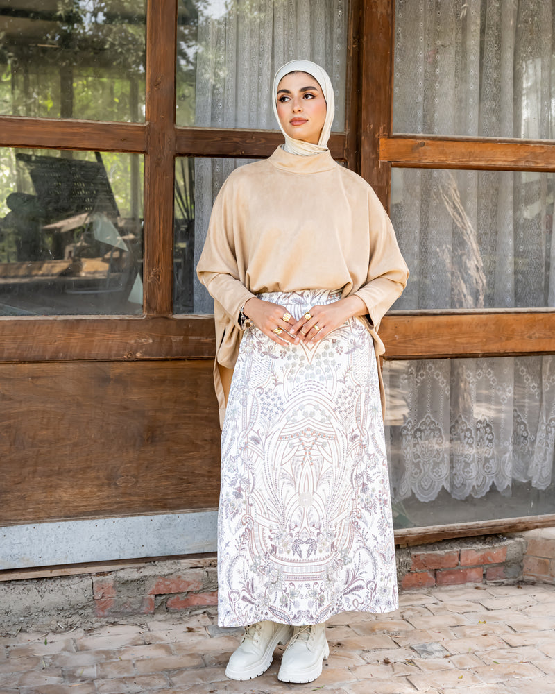 Accordion Suede Skirt - Boho Beige