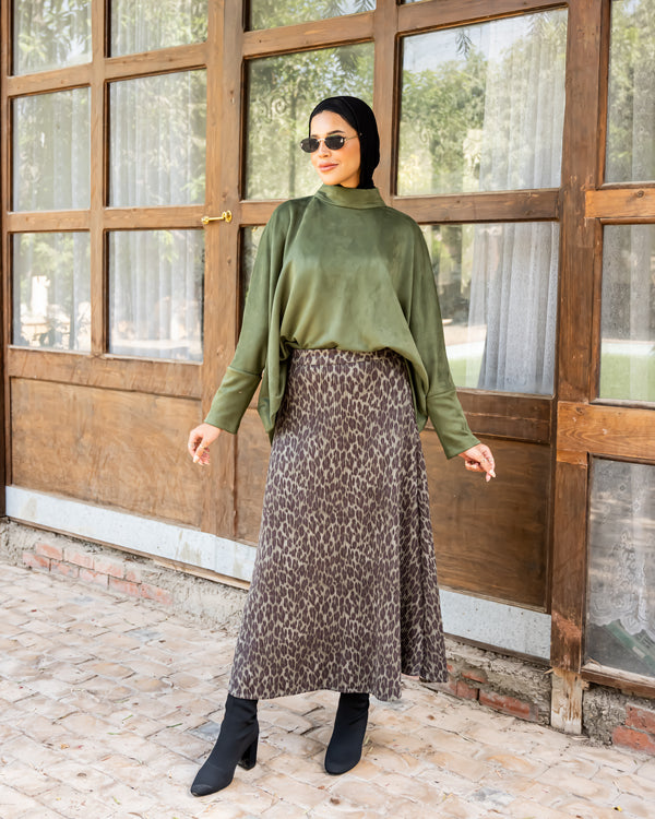 Accordion Suede Skirt - Green