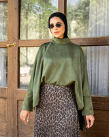 Oversized Suede Blouse - Olive