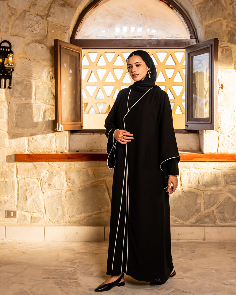 Piping Abaya - Black