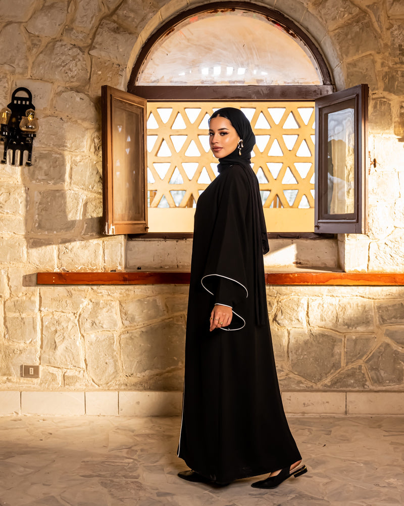 Piping Abaya - Black