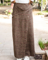 Plaid Fringed Skirt - Brown