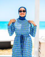 Printed Drawstring Burkini-New blue