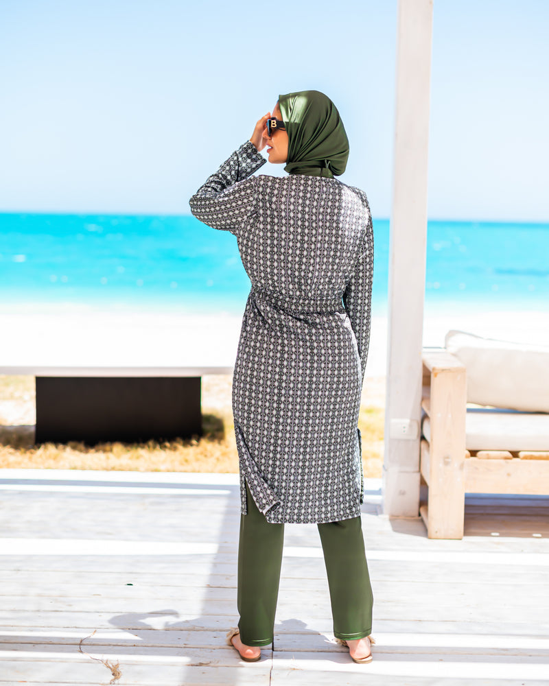 Printed Drawstring Burkini-Olive