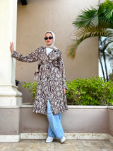 Printed Gabardine Coat - Beige