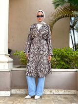 Printed Gabardine Coat - Beige