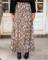 Printed Satin Skirt - Snake Beige