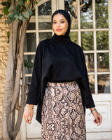 Printed Satin Skirt - Snake Beige