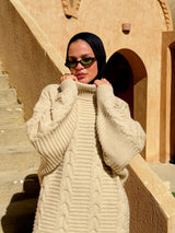 Textured Long Pullover - Beige