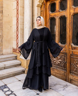 Layered Chiffon Abaya-Black