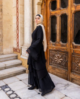 Layered Chiffon Abaya-Black