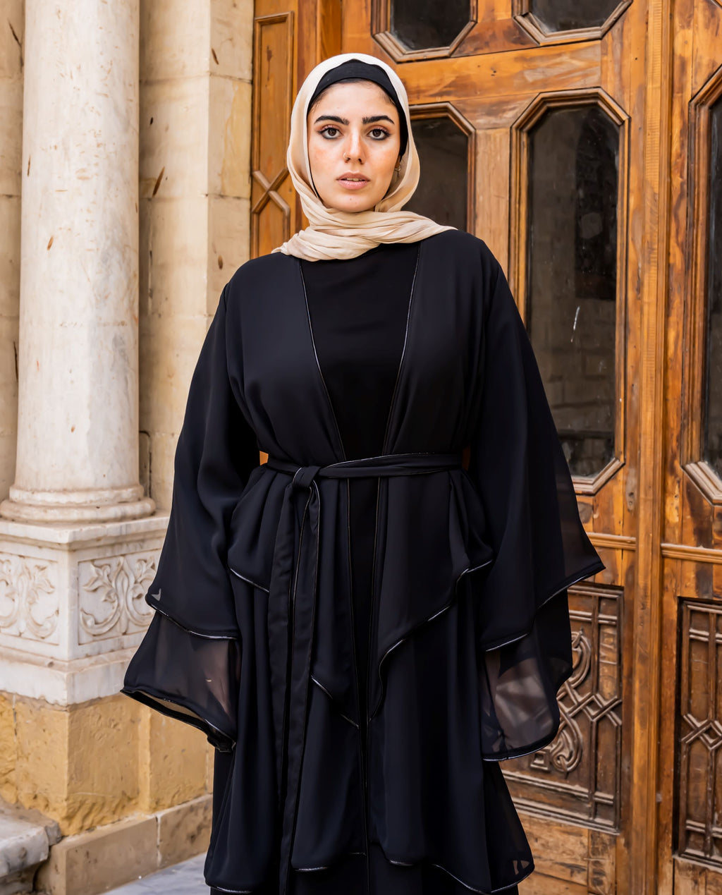 Chiffon 3 layered abaya black without stonesChiffon 3 layered abaya bl