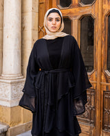 Layered Chiffon Abaya-Black