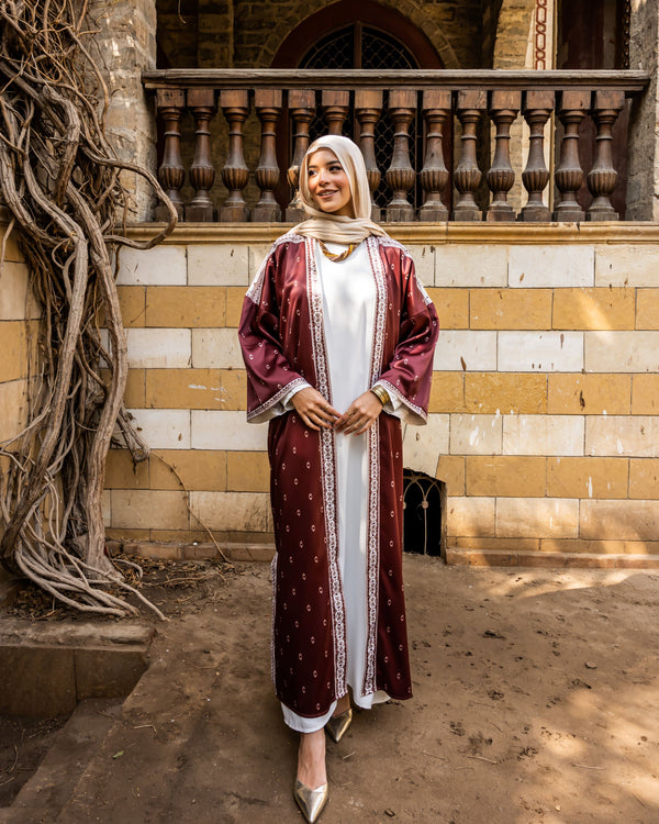 Oriental Printed Cardigan-Maroon