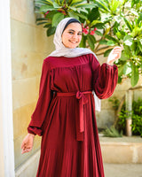 Accordion Dress-Maroon