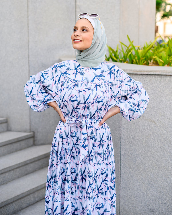 Accordion Dress-White Floral