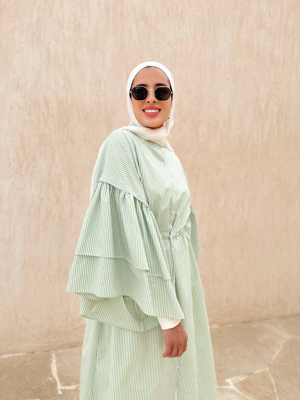 Ruffled Sleeves Shirt-Green